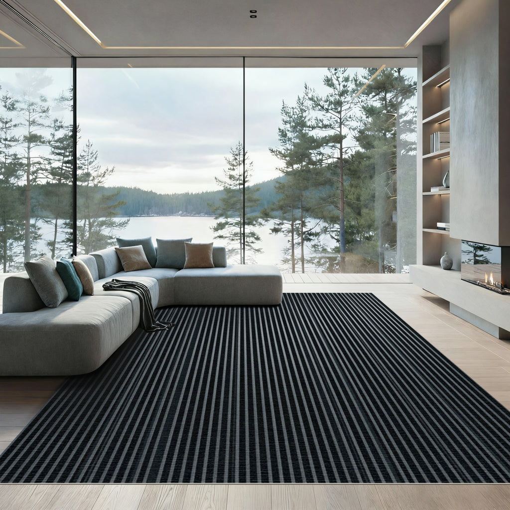Modern Gray Vertical Stripe Rug