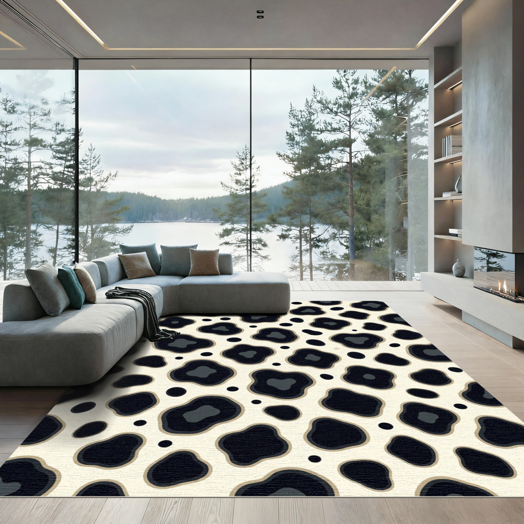 Modern Minimalist Monochrome Leopard Spot Rug