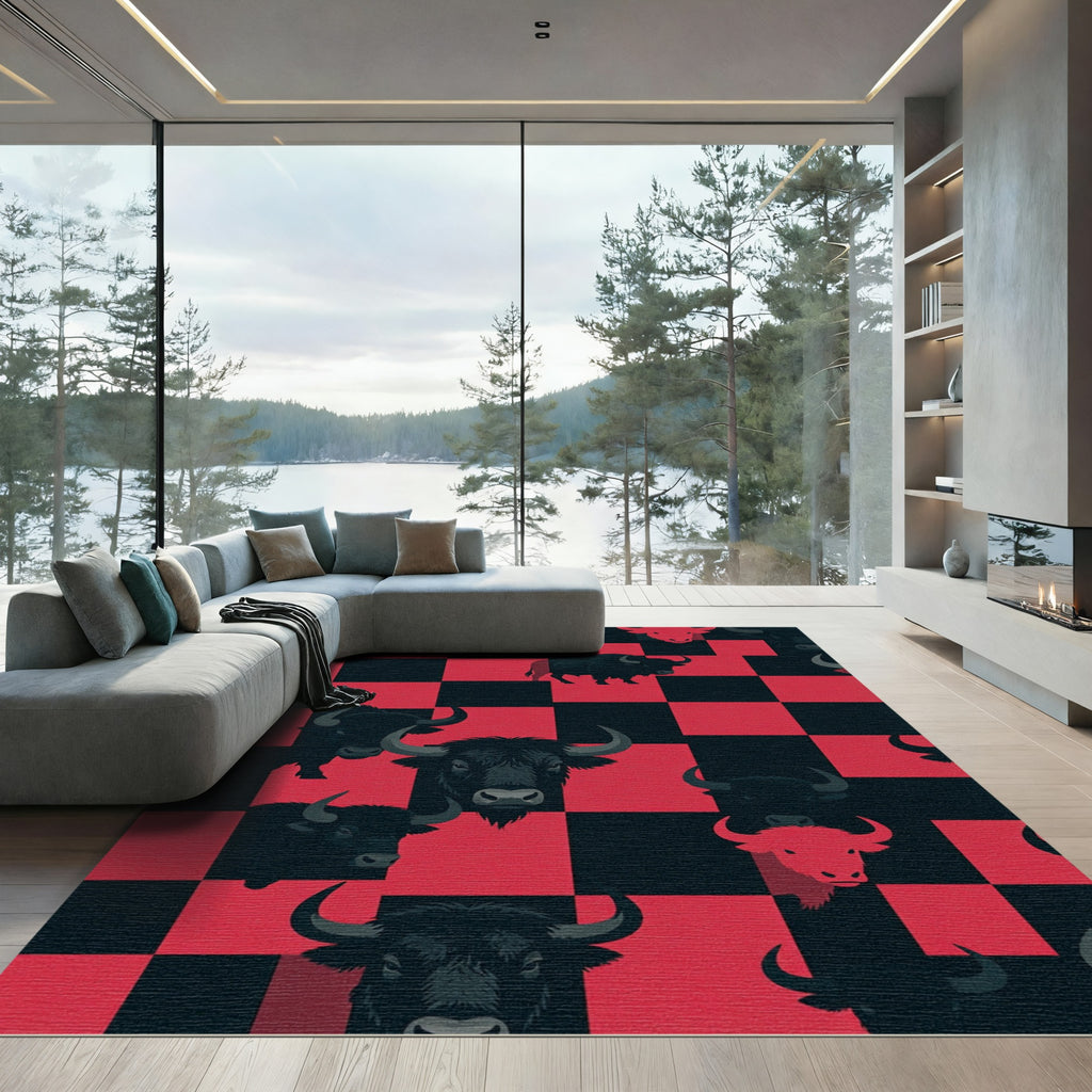 Bold Black and Red Buffalo Check Rug