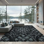 Sophisticated Charcoal Woven Interlocking Lattice Rug