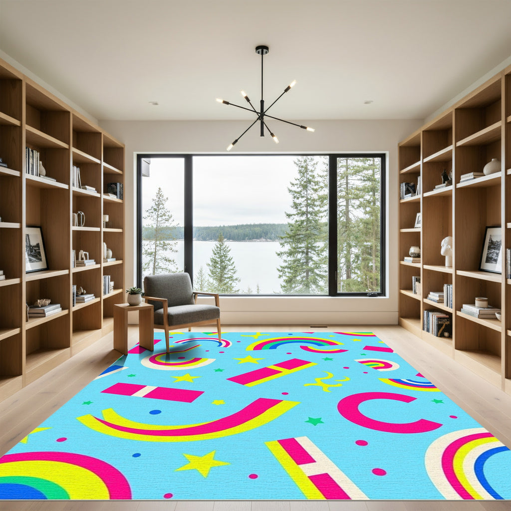 Vibrant Rainbow Star Burst Composition Rug