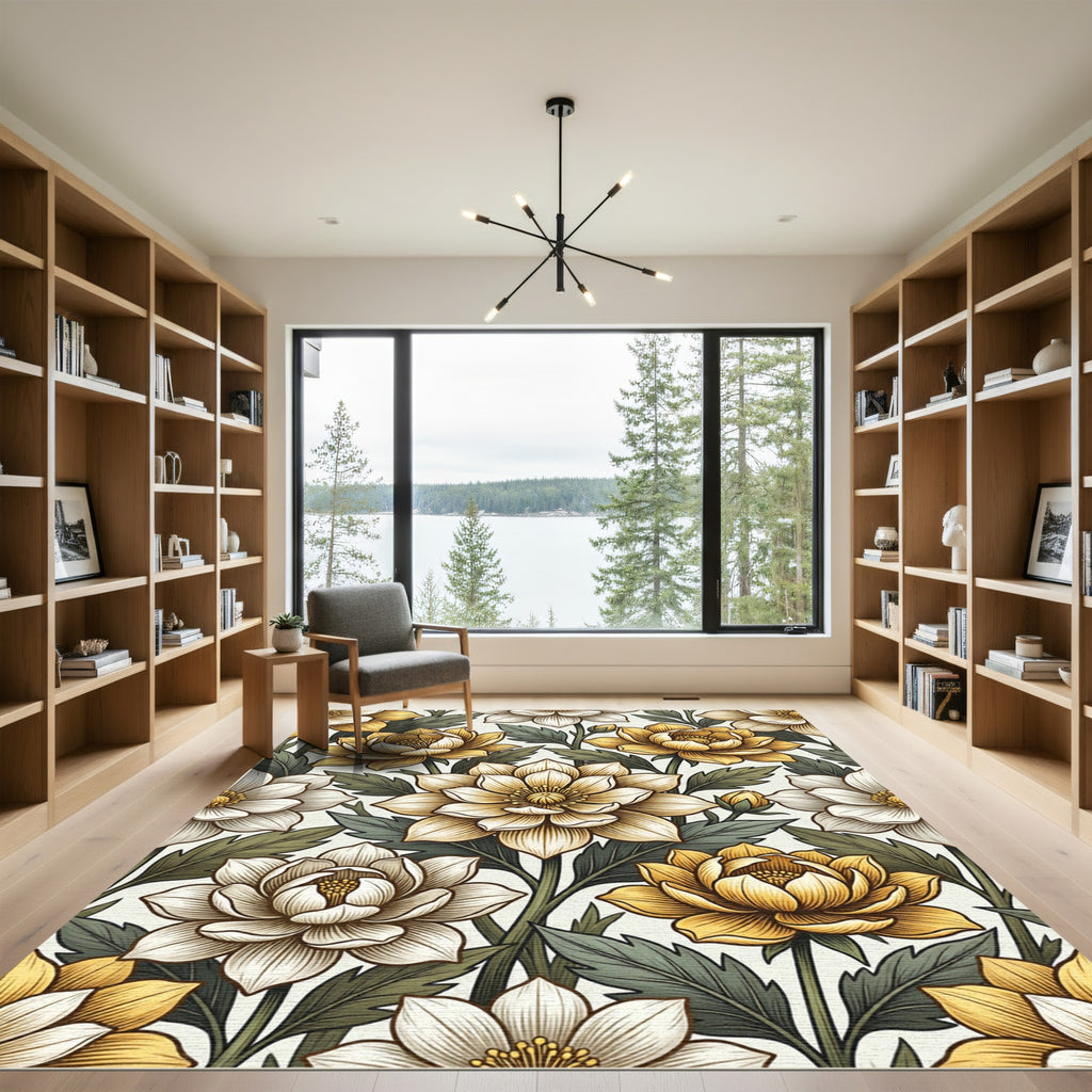 Golden Primrose Botanical Floral Cream Rug