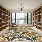 Golden Primrose Botanical Floral Cream Rug