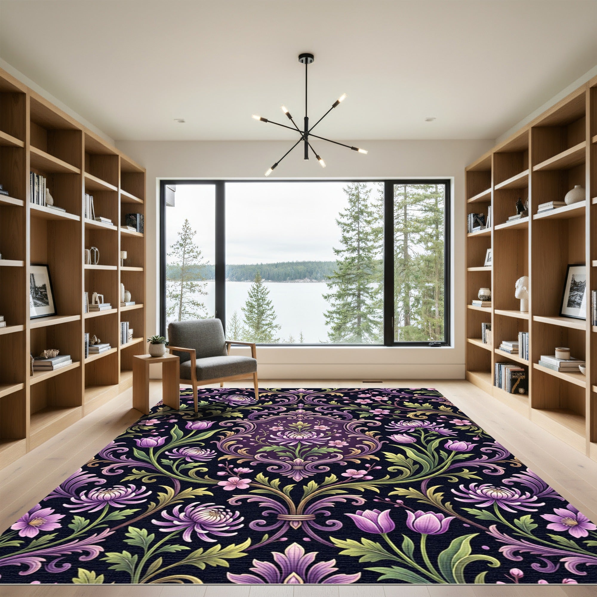 Floral Damask Plum Botanical Garden Rug