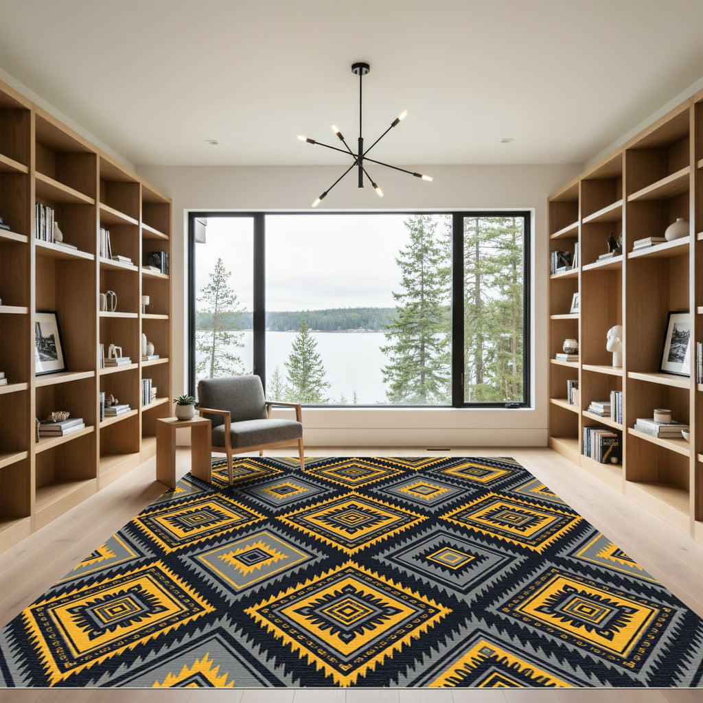 Tribal Yellow Geometric Diamond Rug
