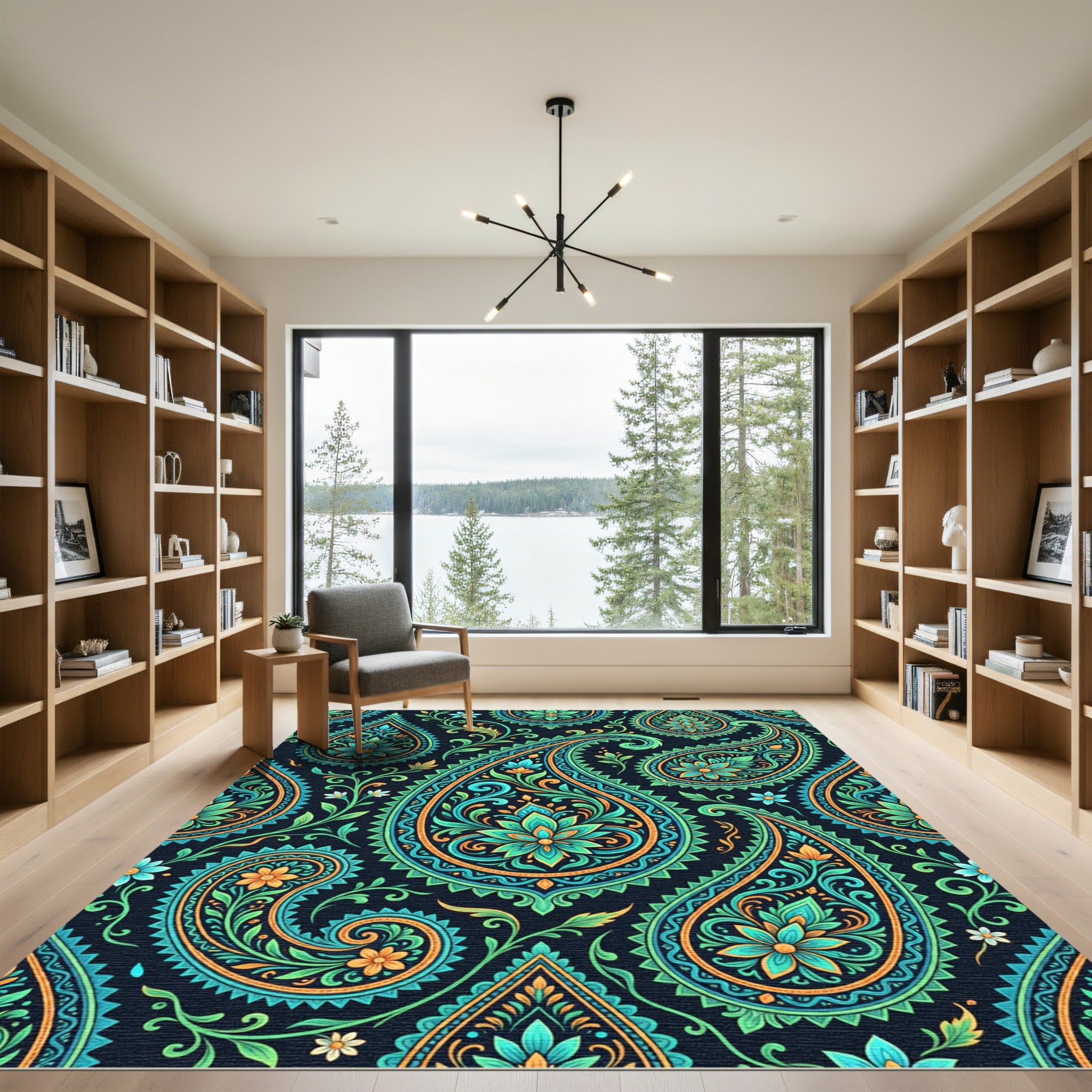 Teal and Golden Ornate Paisley Swirl Rug