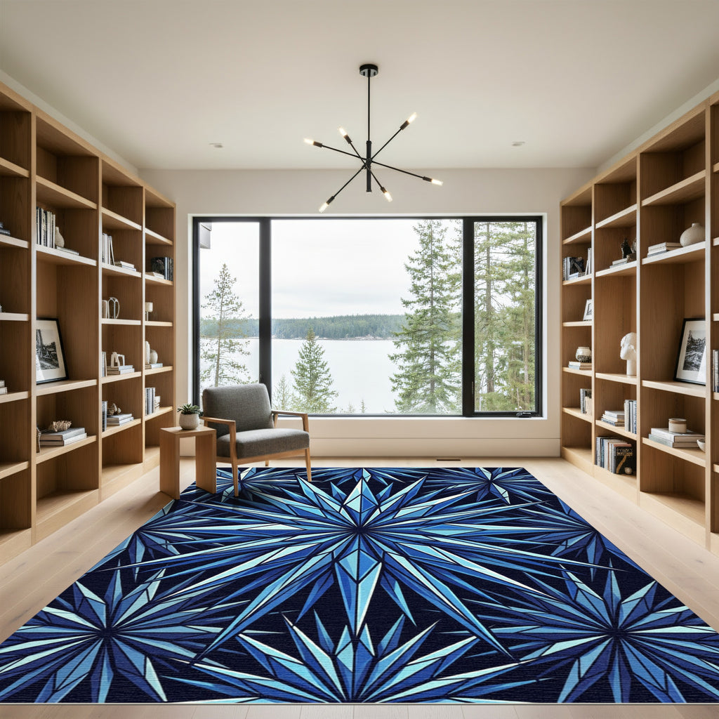 Deep Blue Crystal Starburst Rug