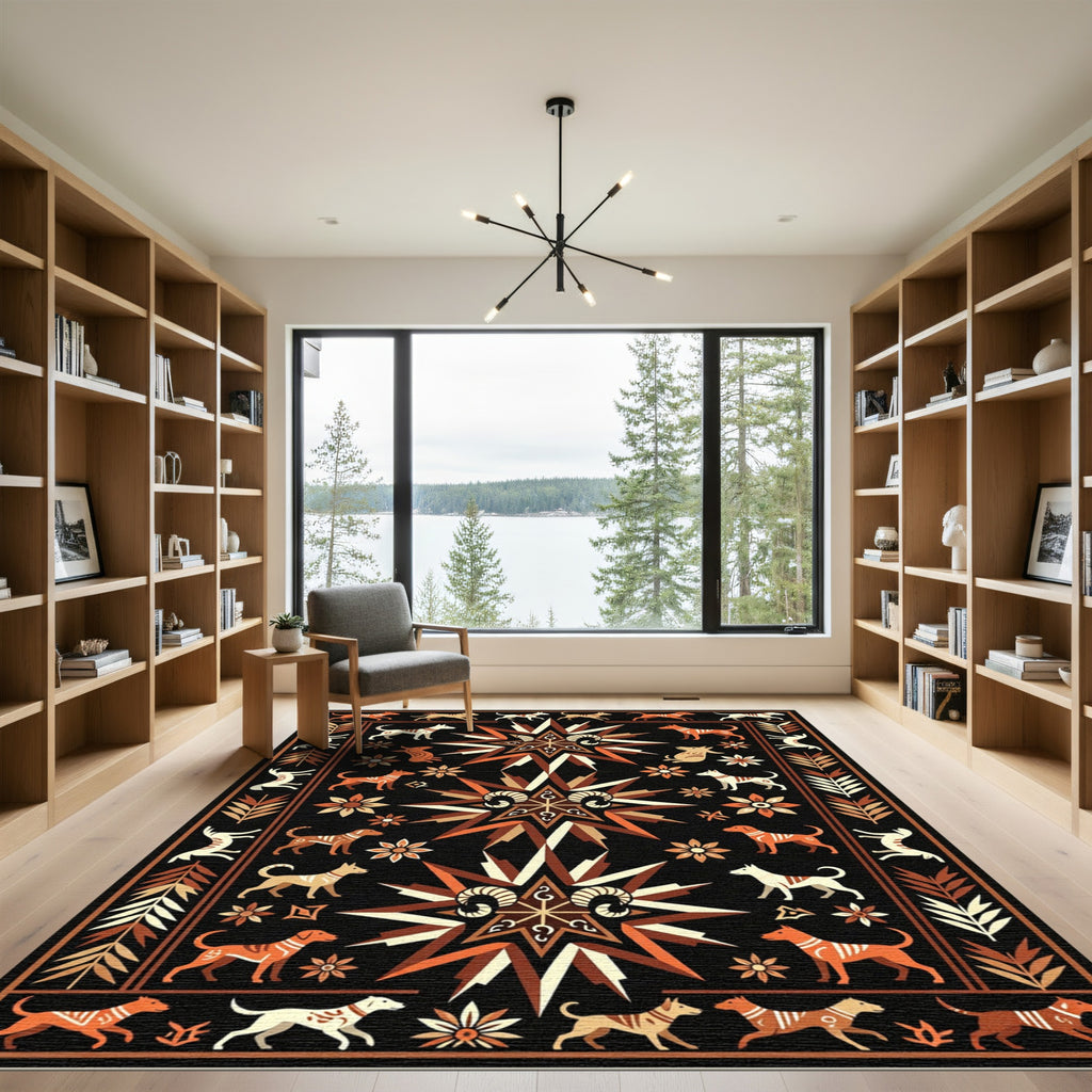 Bold Orange Dog Ram Medallion Rug