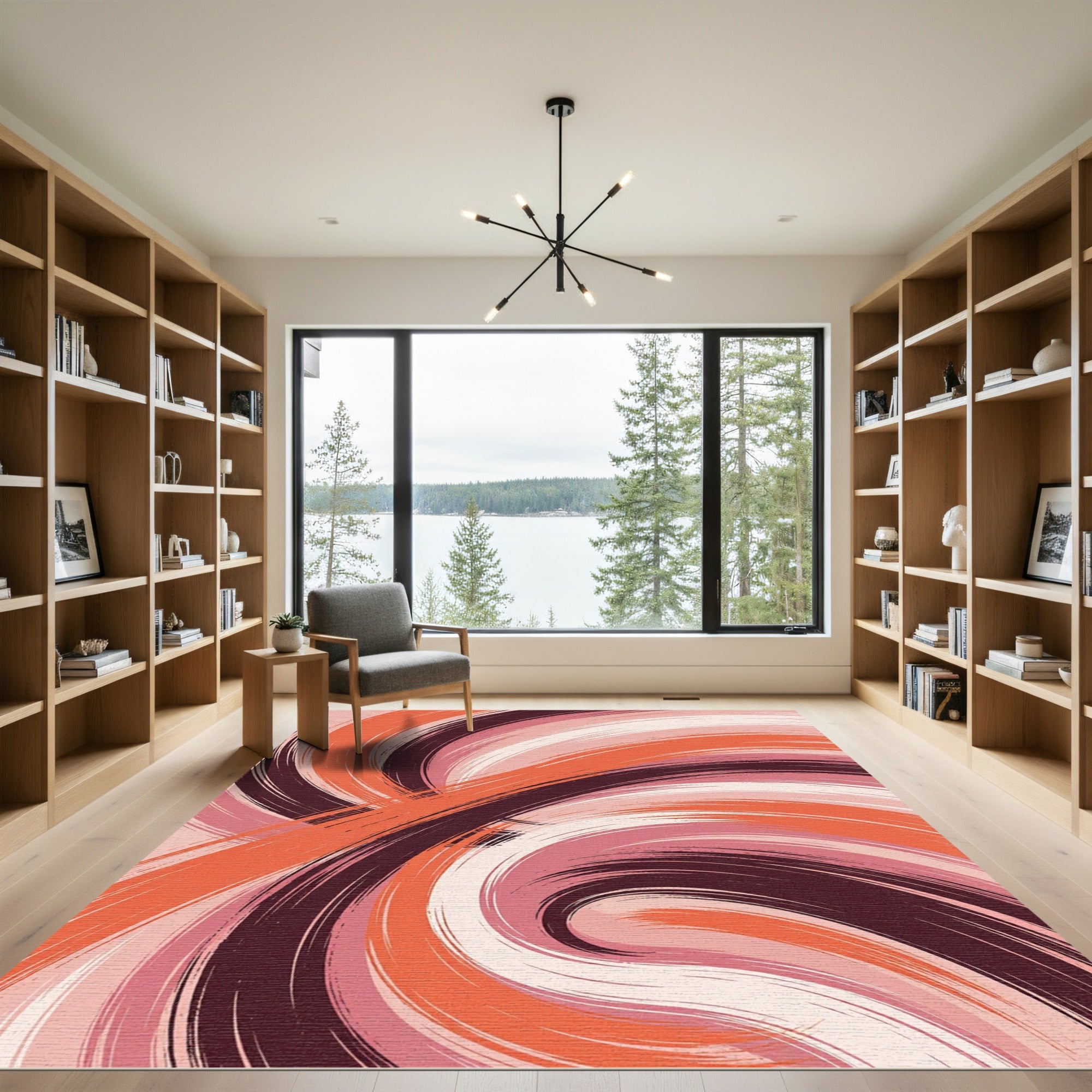 Crimson Orange Swirl Brushstroke Rug