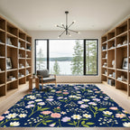 Pink White Floral Sprig Navy Rug