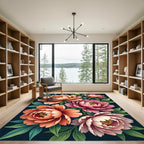 Coral Pink Peonies Verdant Foliage Rug