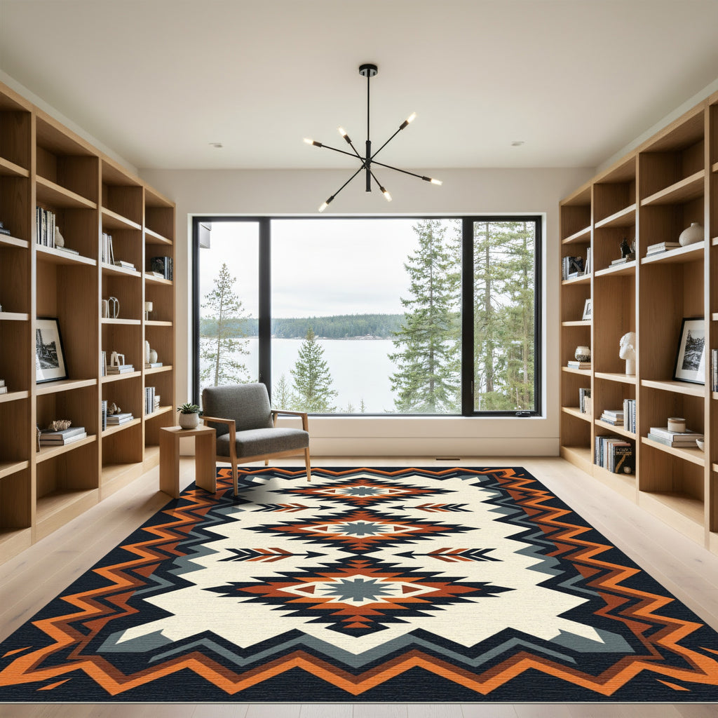 Bold Orange Geometric Arrow Rug