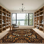 Opulent Gold Floral Scrollwork Rug