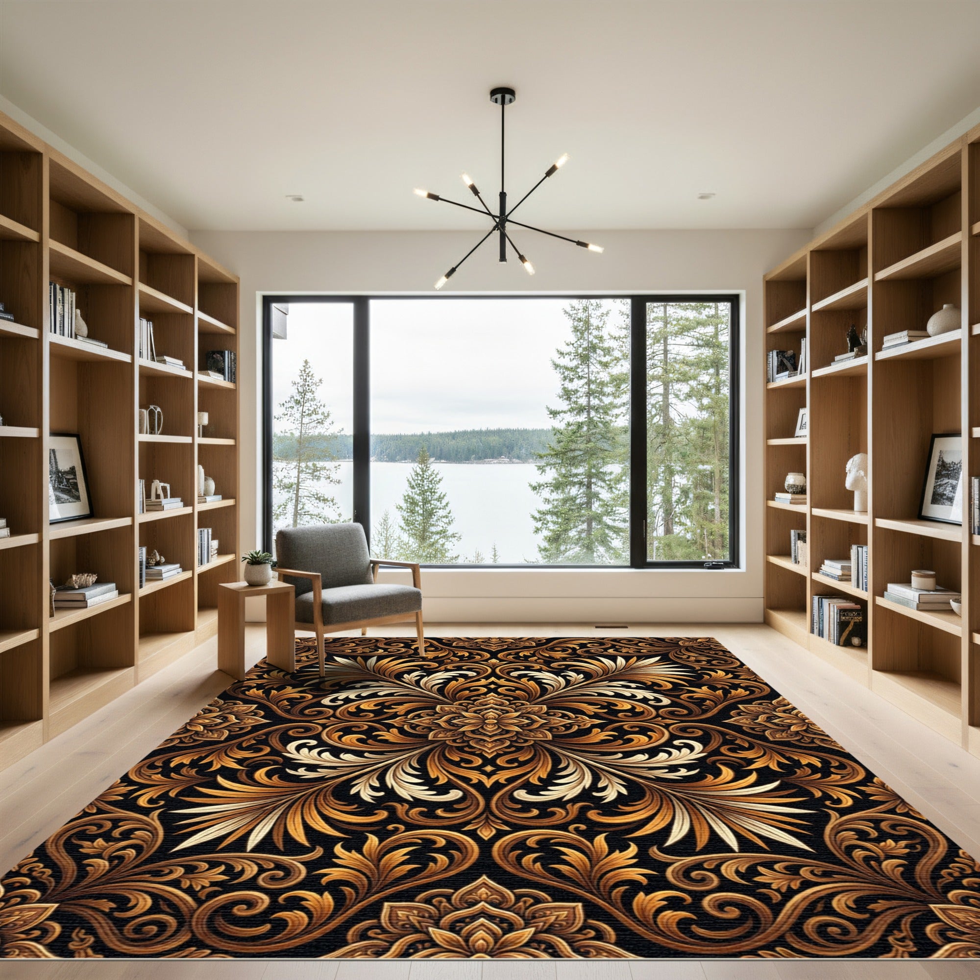 Opulent Gold Floral Scrollwork Rug