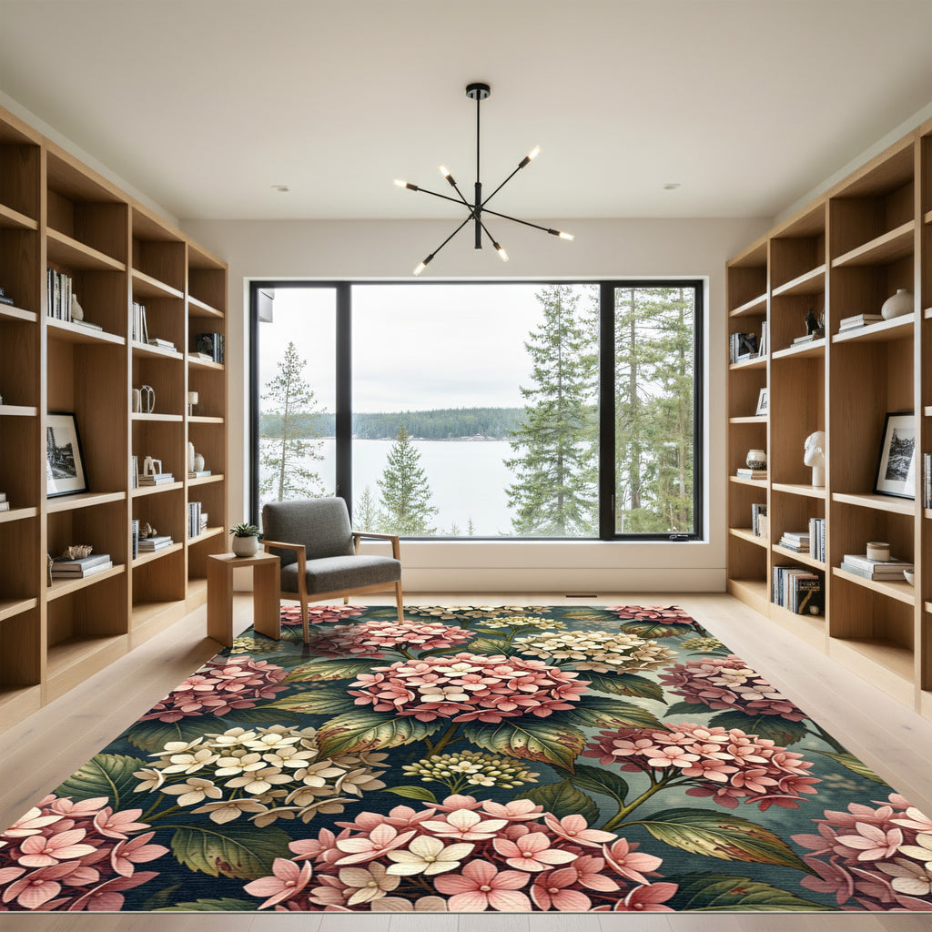 Pink and White Hydrangea Floral Collage Rug