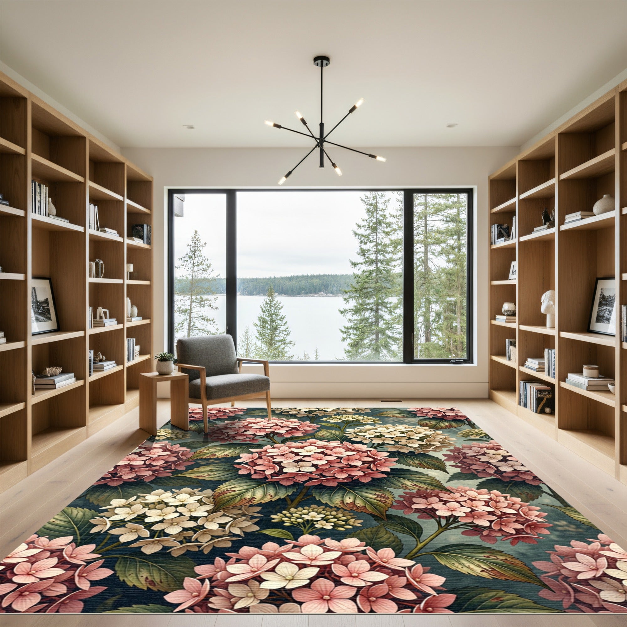 Pink and White Hydrangea Floral Collage Rug