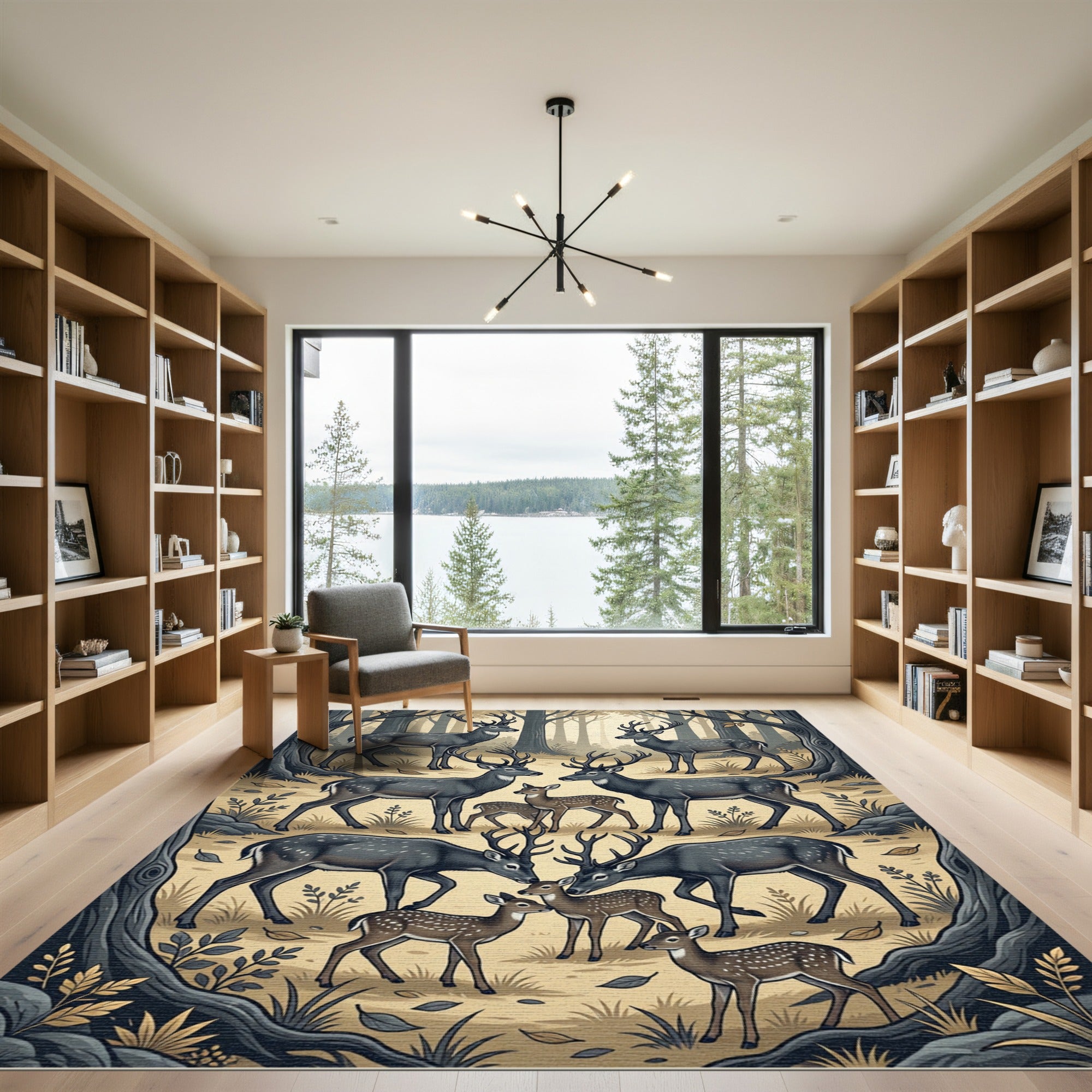 Enchanted Forest Deer Herd Illustration Rug