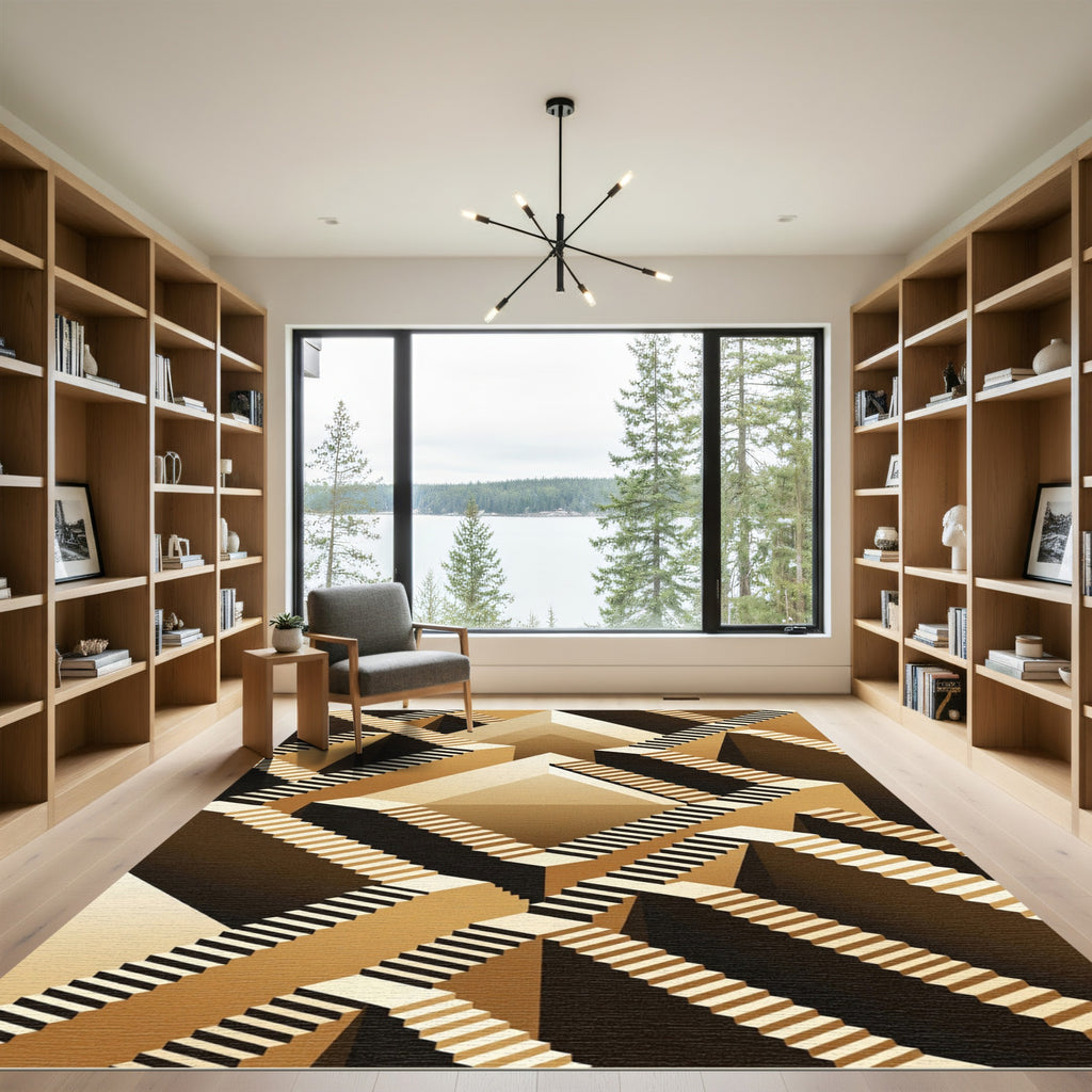 Golden Escher Inspired Staircase Illusion Rug