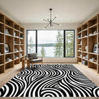 Monochrome Abstract Flowing Wave Lines Rug