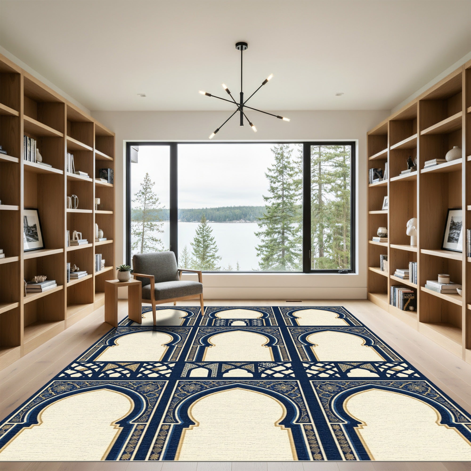Navy Golden Arch Lattice Mosaic Rug