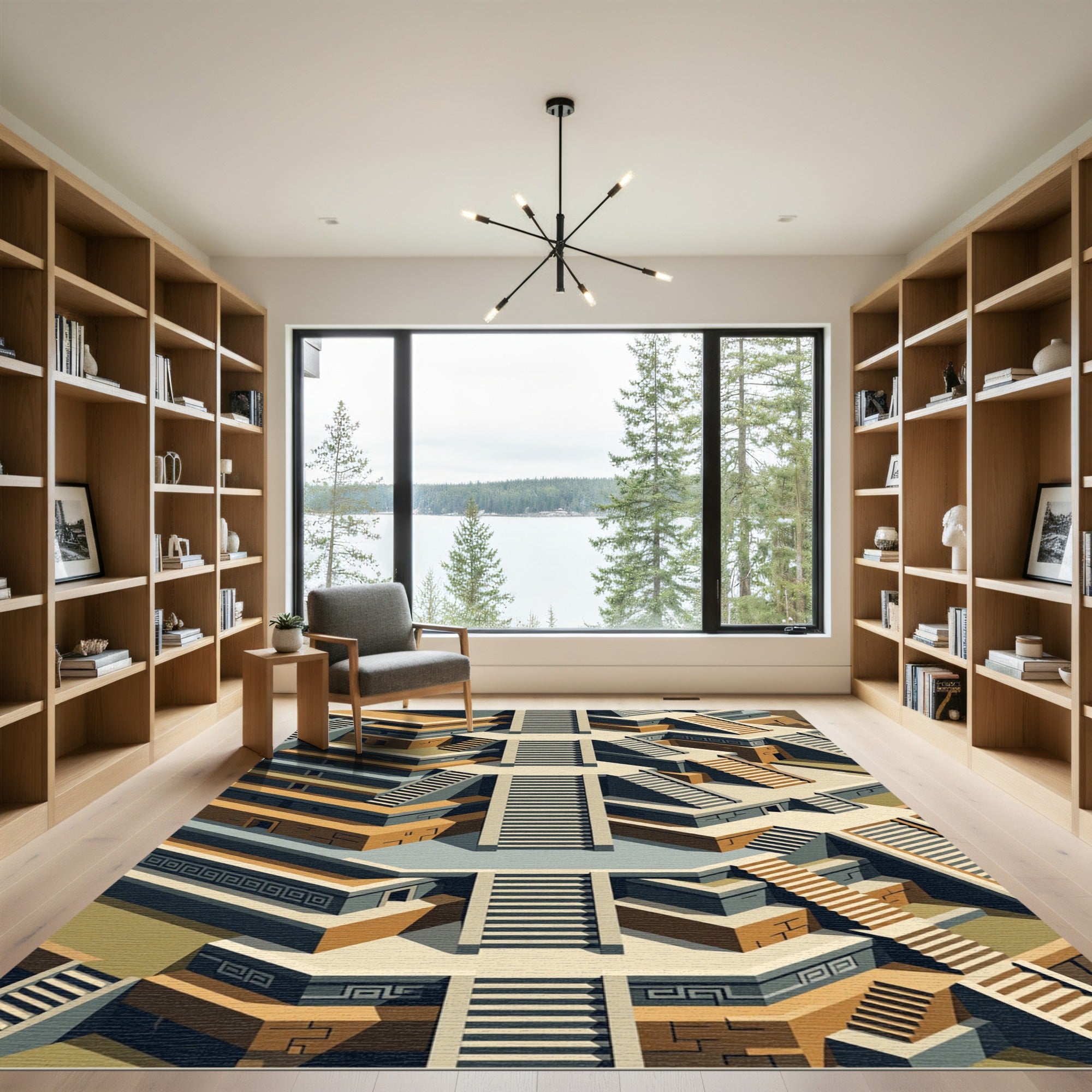 Monochrome Tiered Steps Maze Rug