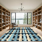 Contemporary Blue and Cream Picket Fence Rug