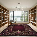 Ornate Red and Gold Crest Flourish Rug
