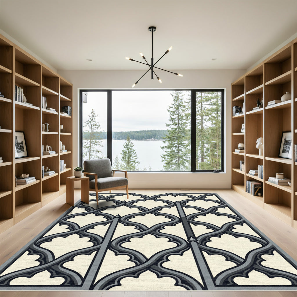 Gothic Arch Scrollwork Gray Rug