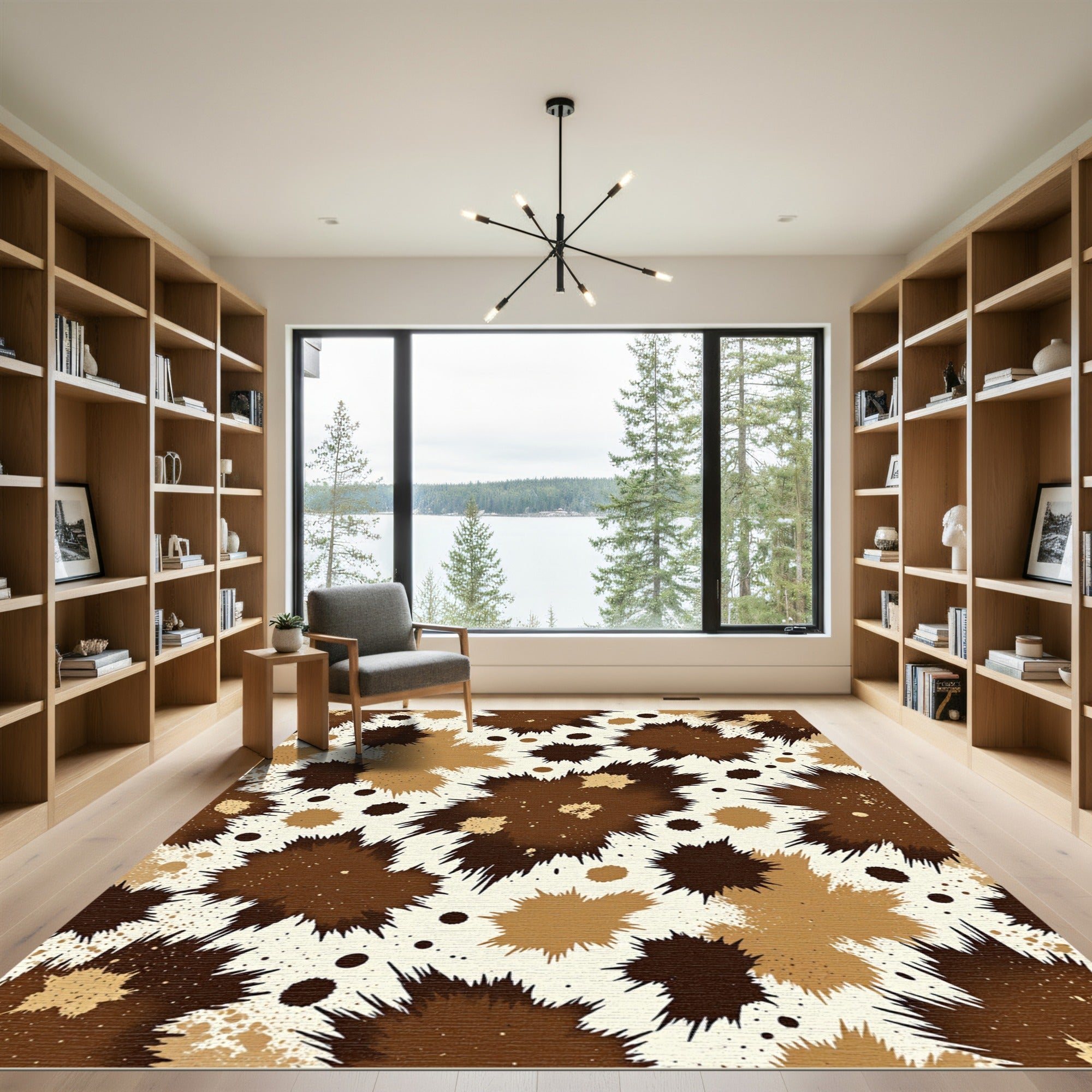 Earthy Brown Speckled Ink Splatter Rug