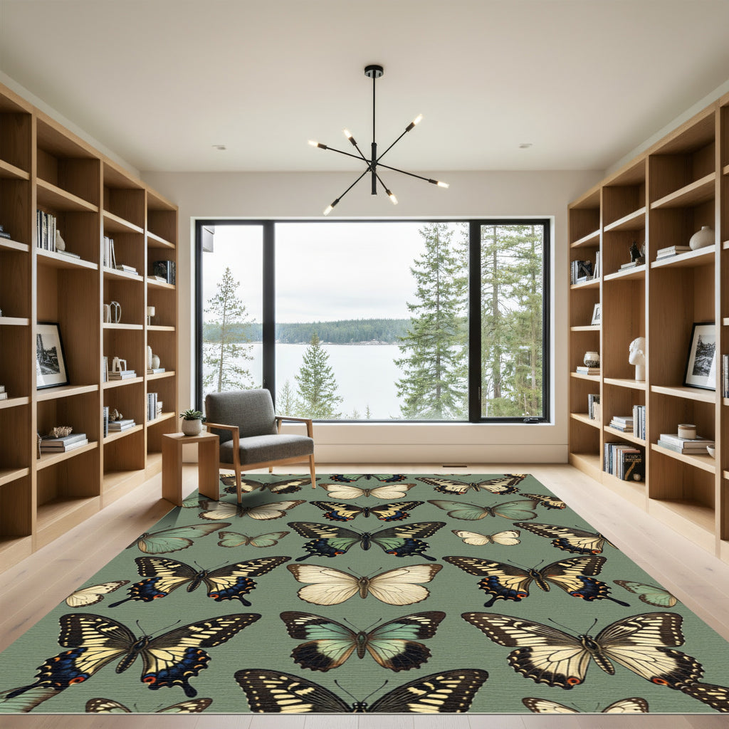 Sage Green Whimsical Butterfly Garden Rug