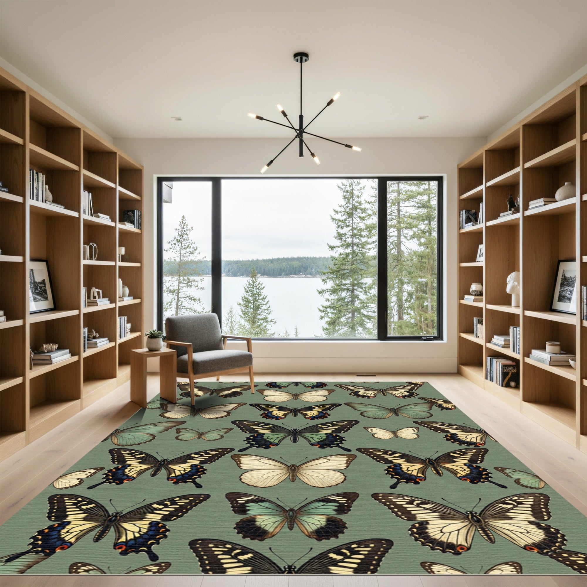 Sage Green Whimsical Butterfly Garden Rug