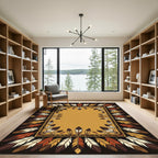Earthy Feather Bordered Southwestern Area Rug