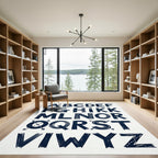 Modern Navy Alphabet Typography Wall Art Rug
