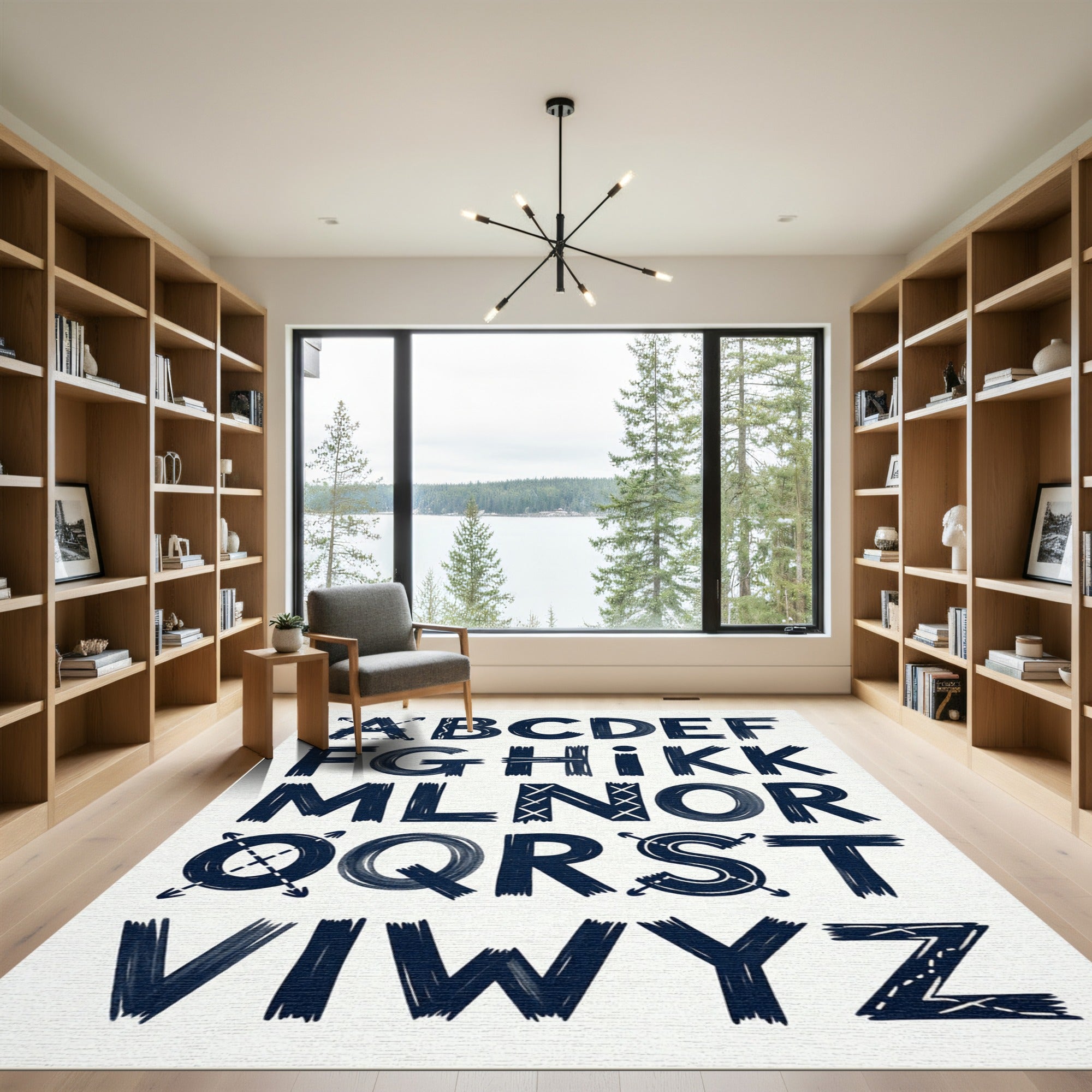 Modern Navy Alphabet Typography Wall Art Rug