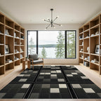 Modern Dark Gray Subtle Grid Rug