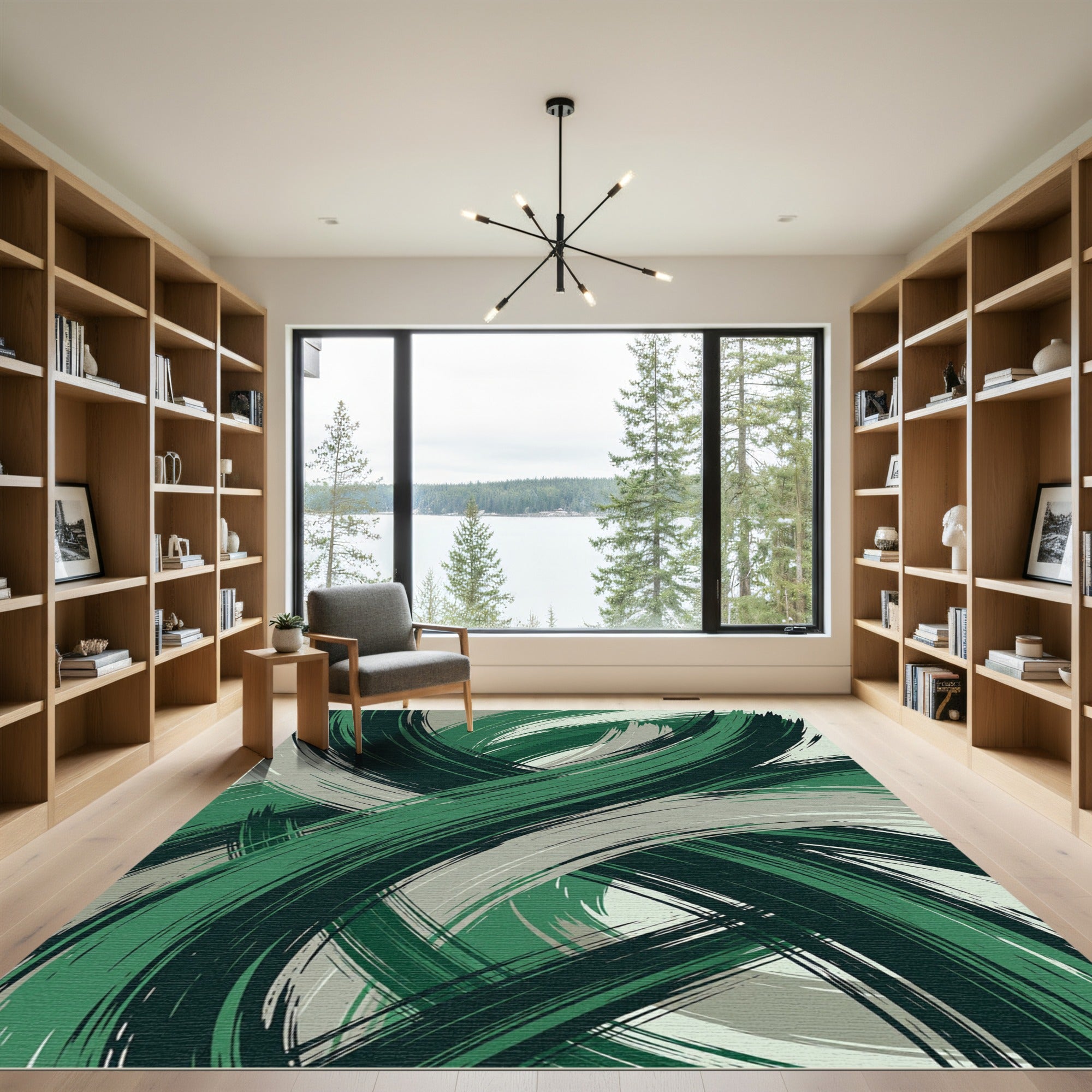 Deep Emerald Strokes Abstract Rug