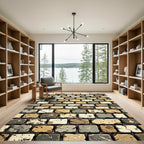 Rustic Stone Masonry Earth Tone Mosaic Rug