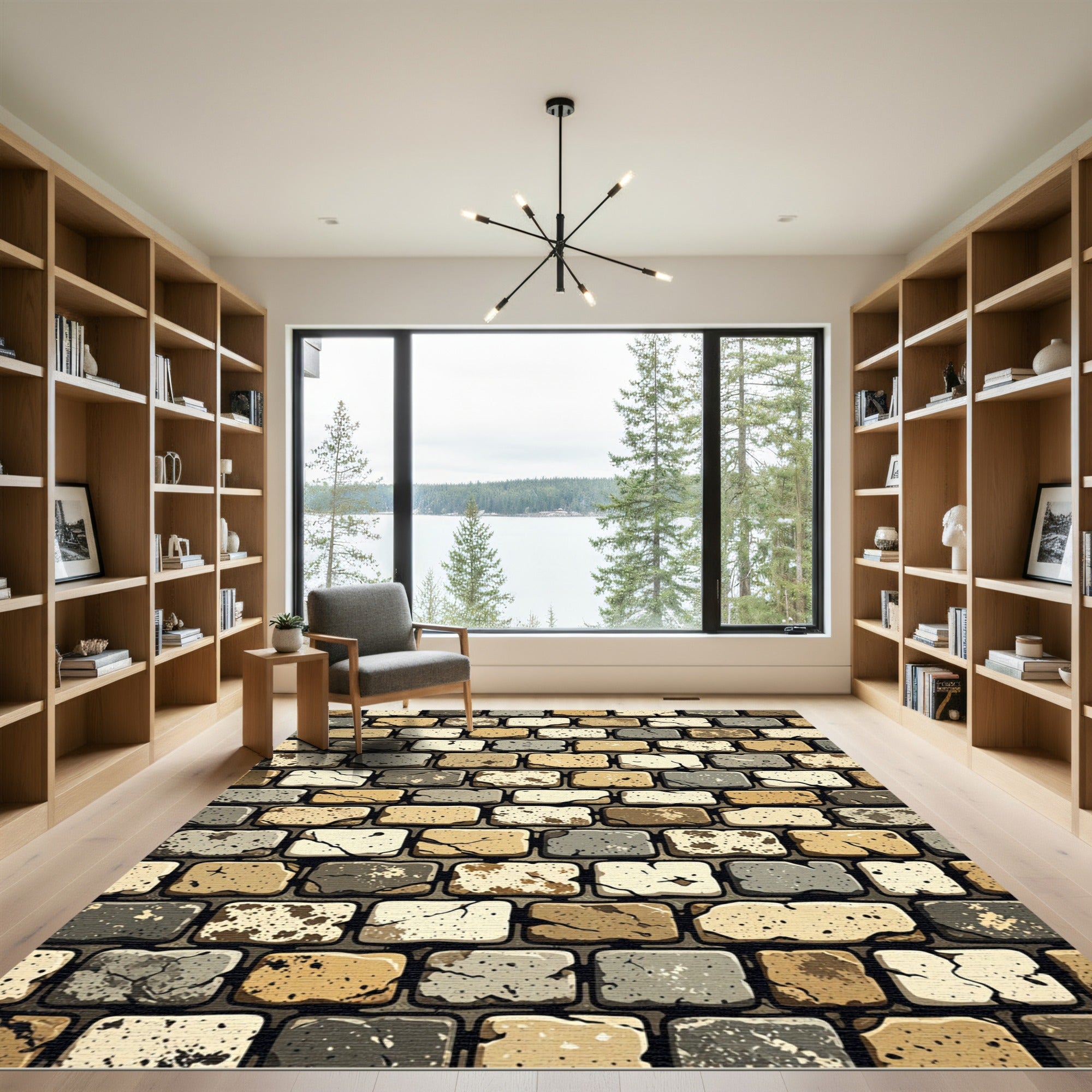Rustic Stone Masonry Earth Tone Mosaic Rug