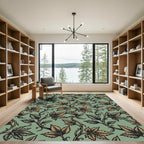 Sage Green Botanical Leaf Scroll Rug