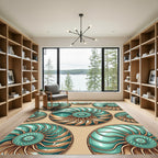 Teal and Gold Spiral Shell Medallion Rug