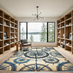 Vintage Nautical Blue Compass Star Medallion Rug