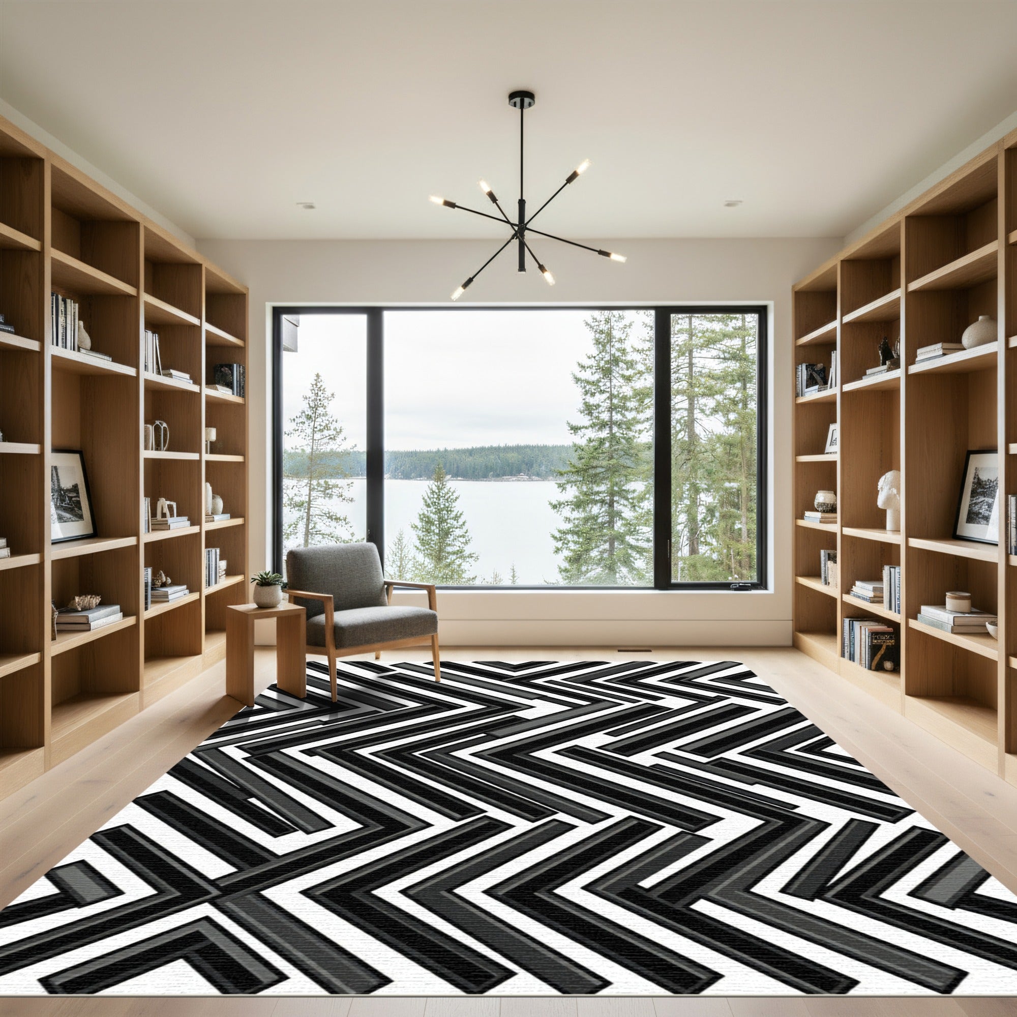 Modern Black Chevron Angle Rug