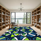 Bold Geometric Hexagon Lime Blue Abstract Rug