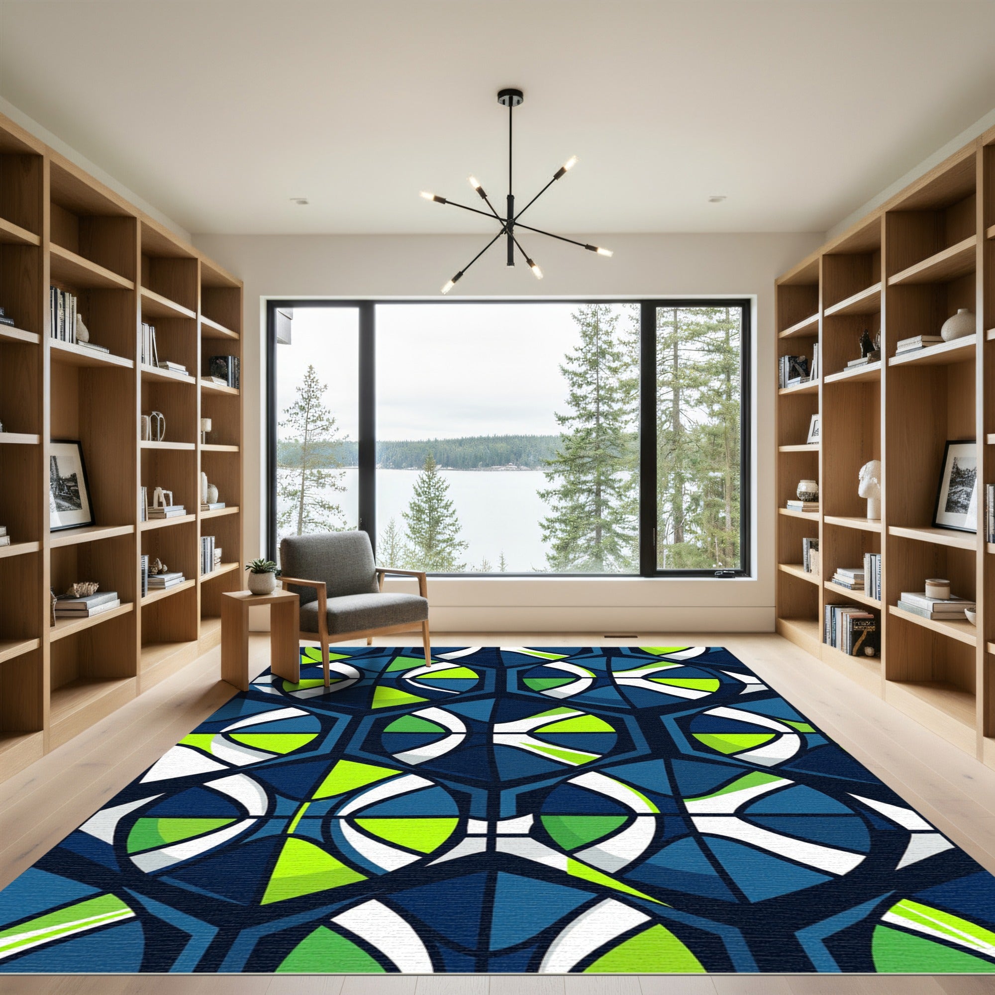 Bold Geometric Hexagon Lime Blue Abstract Rug