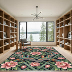 Floral Peony and Phoenix Lattice Rug