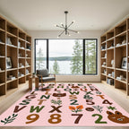 Whimsical Woodland Alphabet Animals Leaves Rug