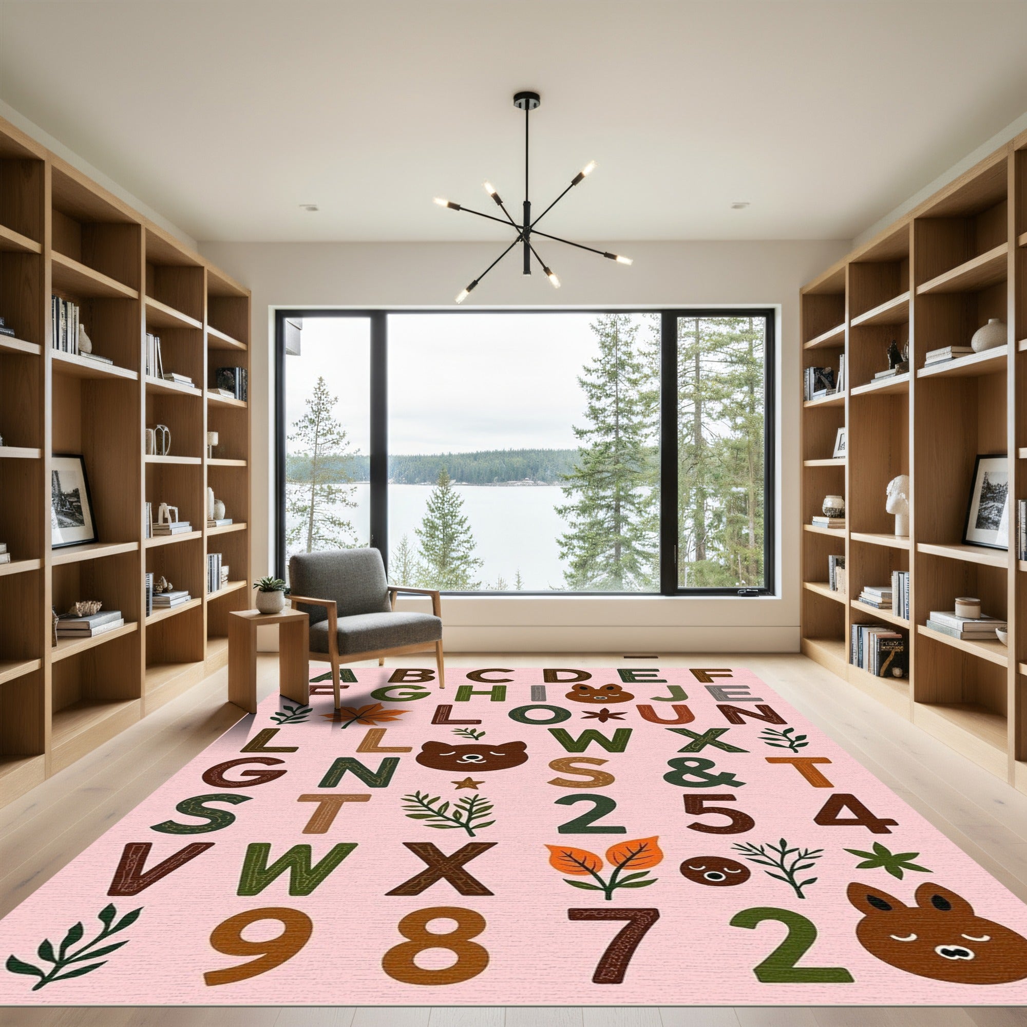 Whimsical Woodland Alphabet Animals Leaves Rug