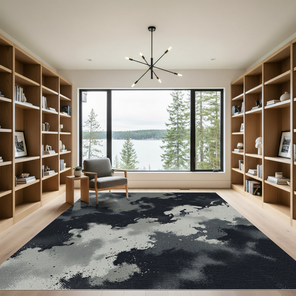 Atmospheric Charcoal and Slate Abstract Cloud Rug