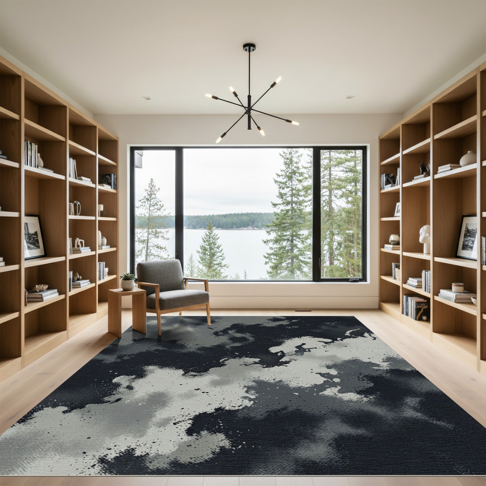 Atmospheric Charcoal and Slate Abstract Cloud Rug