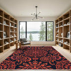 Deep Red Floral Mandala Arrangement Rug